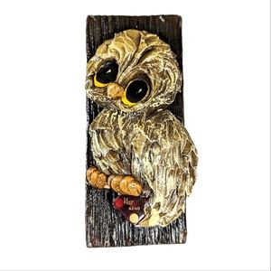 Vintage Retro 70s Large Eyes Owl Wood Wall Plaque MCM Reno Dice Harrahs?